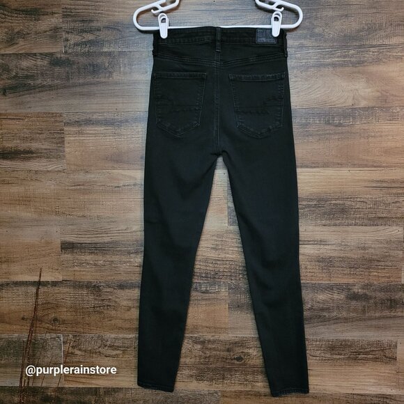 American Eagle Jeans 2 S Super Hi Rise Jegging Super Stretch X Black Wash Denim - Picture 2 of 12